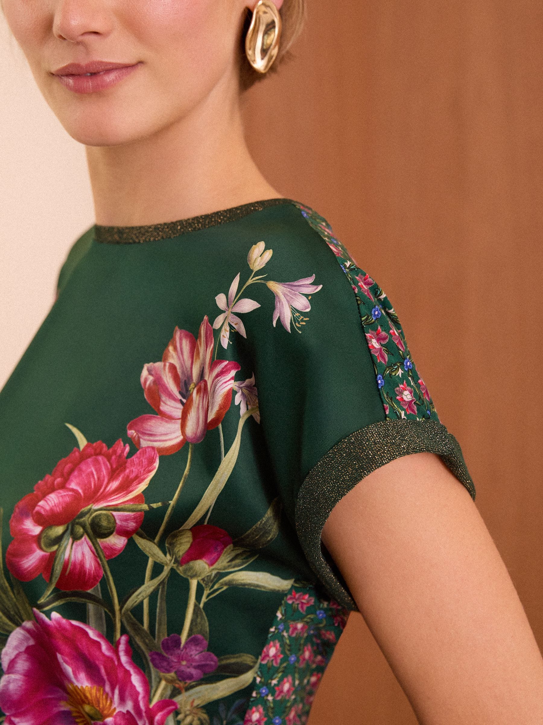 Buy V&A | Love & Roses Green Floral Satin Front Jersey Back Crew Neck  T-Shirt from Next Luxembourg