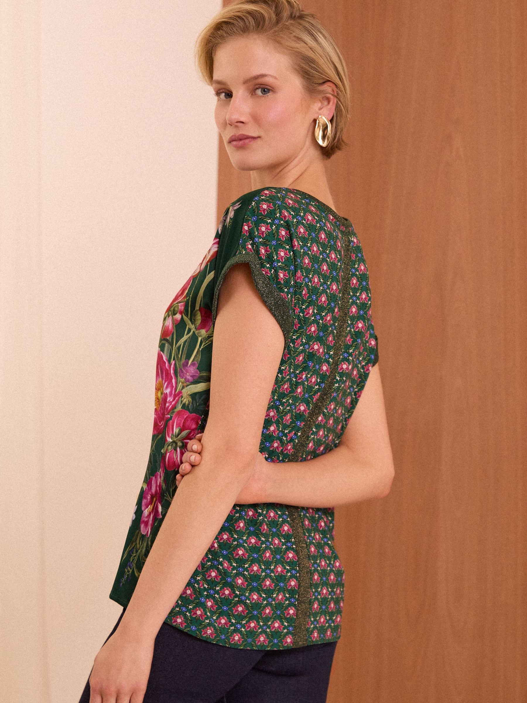 Buy V&A | Love & Roses Green Floral Satin Front Jersey Back Crew Neck  T-Shirt from Next Luxembourg