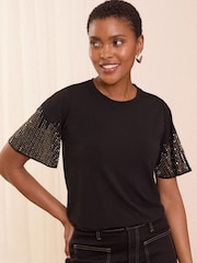 Love & Roses Rhinestone Sleeve Jersey T-Shirt - Изображение 1 из 4