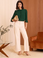 Love & Roses Green Scallop Pintuck Flute Sleeve Blouse - Image 3 of 4