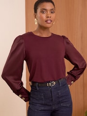 Love & Roses Red Satin Sleeve Jersey Blouse - Image 2 of 4