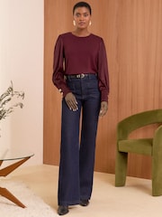 Love & Roses Red Satin Sleeve Jersey Blouse - Image 3 of 4