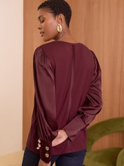 Love & Roses Red Satin Sleeve Jersey Blouse - Image 4 of 4