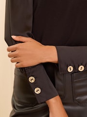 Love & Roses Black Satin Sleeve Jersey Blouse - Image 2 of 4