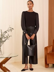 Love & Roses Black Satin Sleeve Jersey Blouse - Image 3 of 4