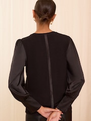 Love & Roses Black Satin Sleeve Jersey Blouse - Image 4 of 4