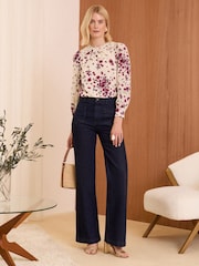 Love & Roses Floral Printed Dobby Lace Trim Blouse - Image 2 of 4