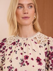 Love & Roses Floral Printed Dobby Lace Trim Blouse - Image 4 of 4