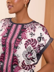 V&A | Love & Roses Paisley Print Petite Satin Front Jersey Back Crew Neck T-Shirt - Image 2 of 4
