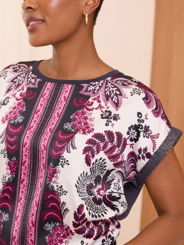 V&A | Love & Roses Paisley Print Petite Satin Front Jersey Back Crew Neck T-Shirt - Image 2 of 4