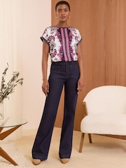 V&A | Love & Roses Paisley Print Petite Satin Front Jersey Back Crew Neck T-Shirt - Image 3 of 4