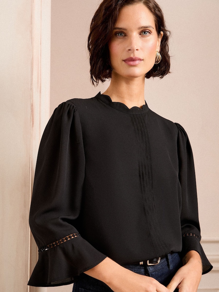 Love & Roses Scallop Pintuck Flute Sleeve Blouse - Image 2 of 4 Love & Roses Scallop Pintuck Flute Sleeve Blouse - Image 2 of 4