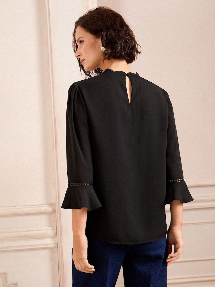 Love & Roses Scallop Pintuck Flute Sleeve Blouse - Image 4 of 4 Love & Roses Scallop Pintuck Flute Sleeve Blouse - Image 4 of 4