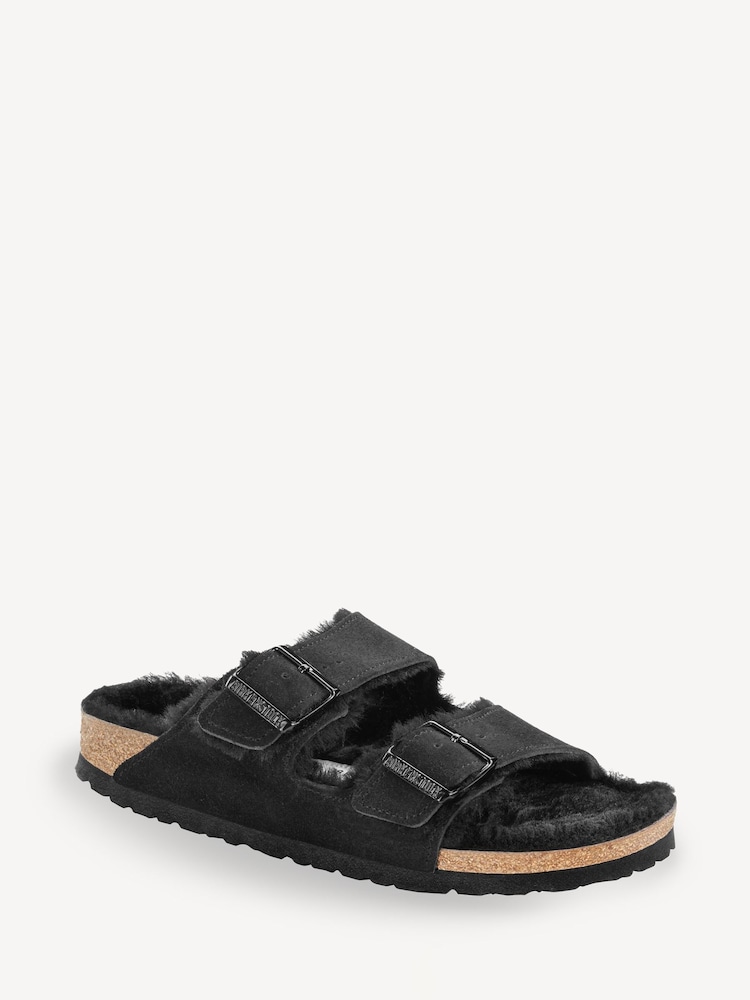 Birkenstock Black Arizona Suede Shearling Sandals - Image 1 of 6
