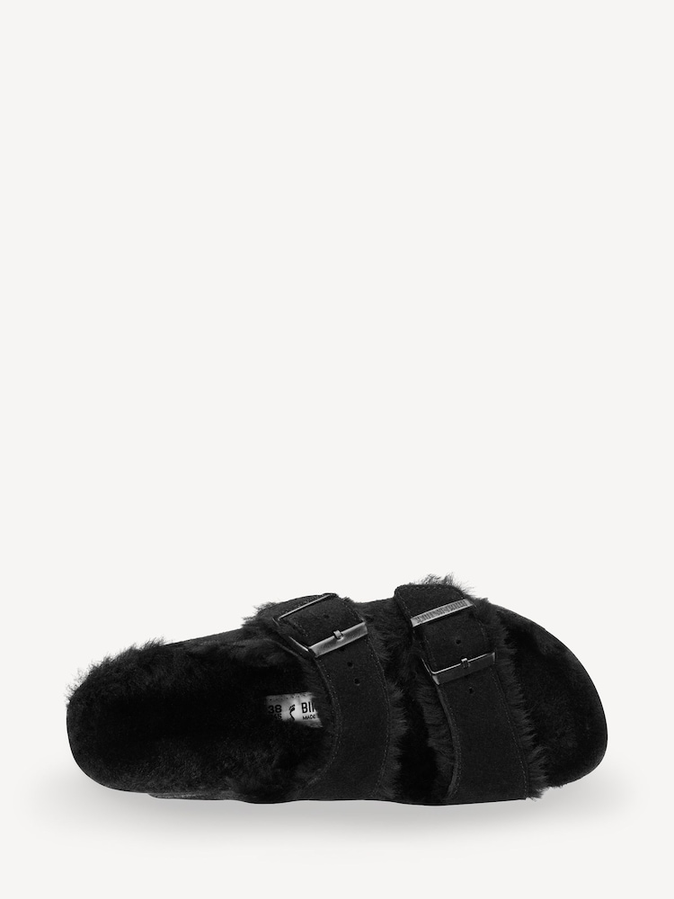 Birkenstock Black Arizona Suede Shearling Sandals - Image 2 of 6