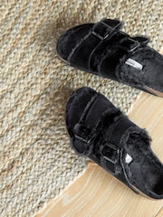 Birkenstock Black Arizona Suede Shearling Sandals - Image 3 of 6