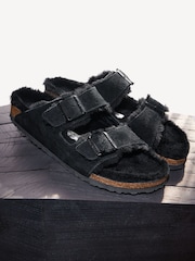 Birkenstock Black Arizona Suede Shearling Sandals - Image 4 of 6