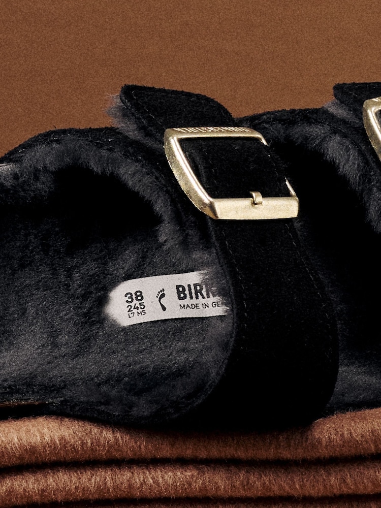 Birkenstock Black Arizona Suede Shearling Sandals - Image 6 of 6