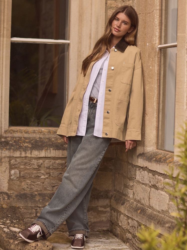 Butter Yellow Corduroy Collar Worker 100% Cotton Jacket - Image 2 of 8
