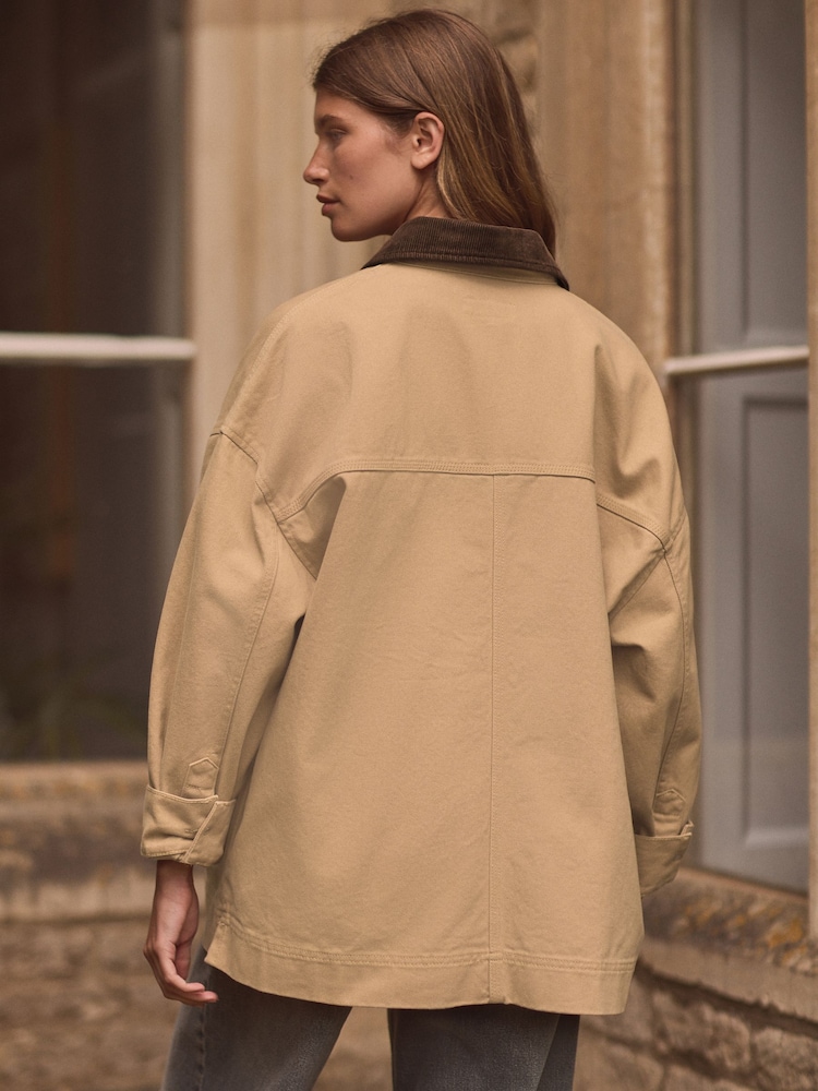 Butter Yellow Corduroy Collar Worker 100% Cotton Jacket - Image 4 of 8