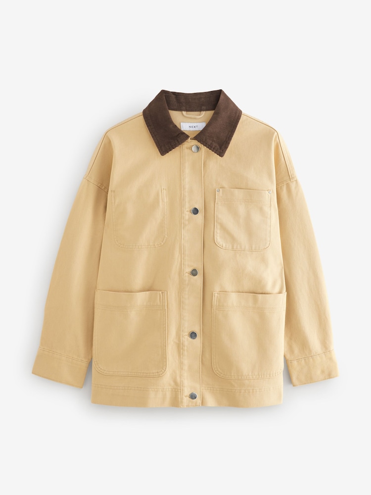 Butter Yellow Corduroy Collar Worker 100% Cotton Jacket - Image 6 of 8