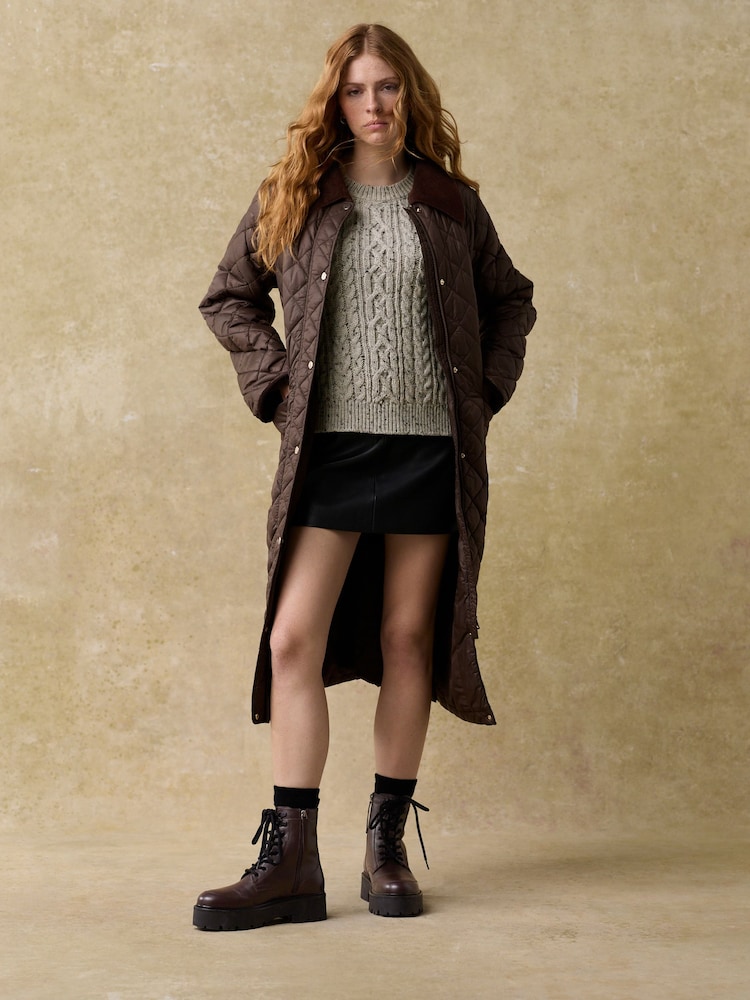 Chocolate Brown Longline Heritage Quilted Jacket - Image 1 of 7