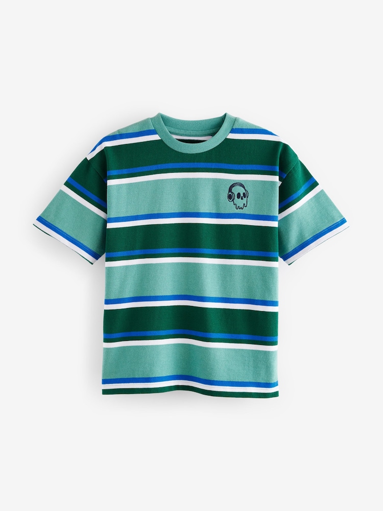 Blue/Green Relaxed Fit Stripe Heavyweight Short Sleeve T-Shirt (3-16yrs) - Image 1 of 4