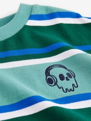 Blue/Green Relaxed Fit Stripe Heavyweight Short Sleeve T-Shirt (3-16yrs) - Image 4 of 4