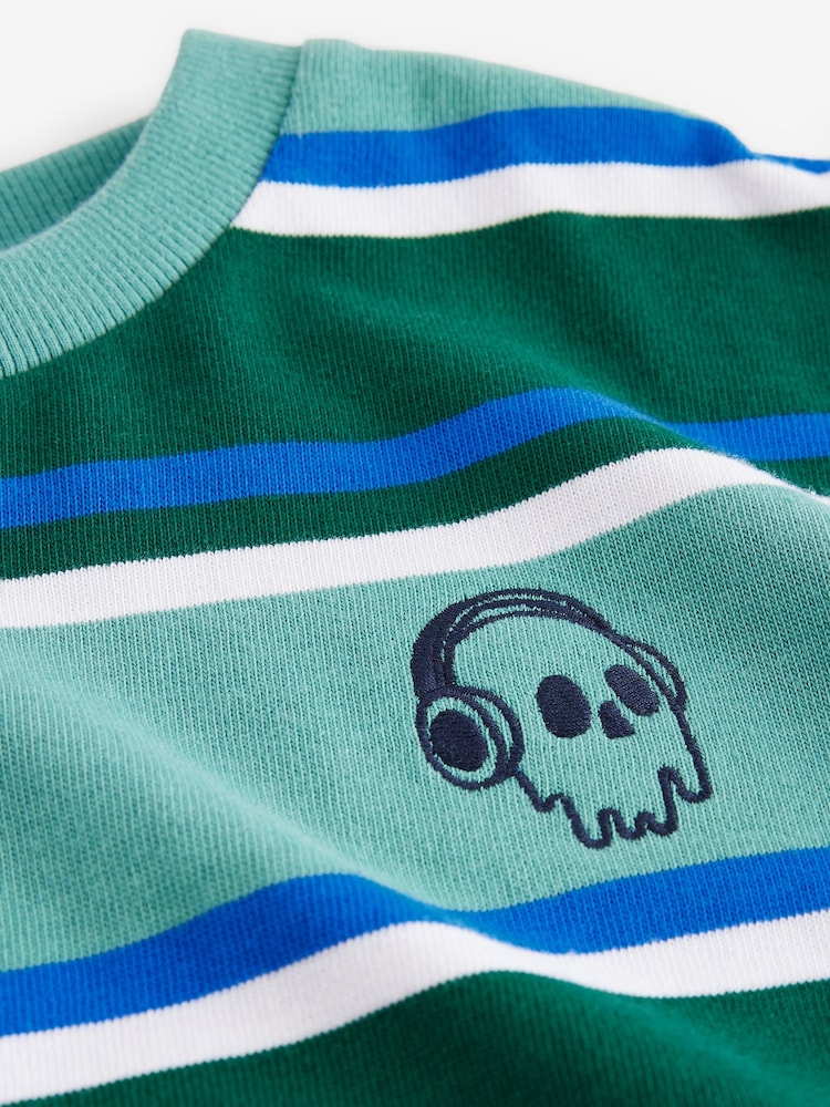 Blue/Green Relaxed Fit Stripe Heavyweight Short Sleeve T-Shirt (3-16yrs) - Image 4 of 4