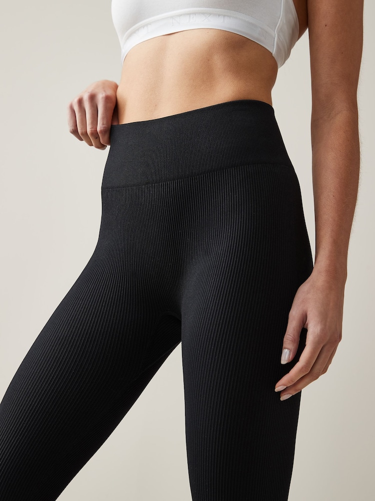 Noir - Legging taille haute côtelé sans coutures - Image 3 of 4