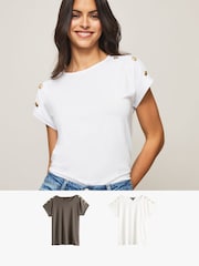 Lipsy White/ Grey Round Neck Tshirt Multipack - Image 1 of 7