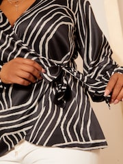 Curves Like These Black Blur Satin Wrap Blouse - Image 2 of 4