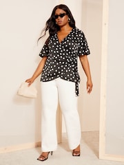 Curves Like These Black Short Sleeve Satin Wrap Blouse - Image 2 of 4