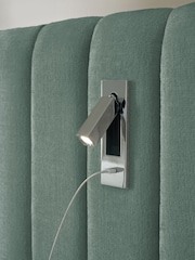Plush Chenille Slate Teal Blue Mayfair Upholstered Hotel Bed Frame with Ottoman Storage Bedside Tables and Lights - Image 3 of 8