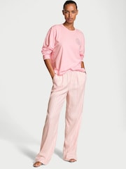 Victoria's Secret Pretty Blossom Core Stripe Pink Long Sleeve T-Shirt Flannel Pyjama Set - Image 1 of 1