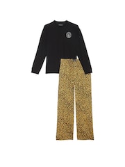 Victoria's Secret New Glam Leo Leopard Long Sleeve T-Shirt Flannel Pyjama Set - Image 3 of 4
