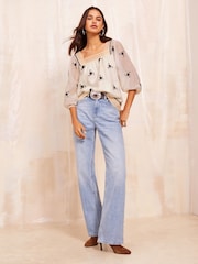 Friends Like These Cream 3/4 Sleeve Embroidered Blouse - Image 4 of 5