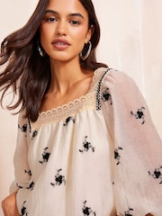 Friends Like These Cream 3/4 Sleeve Embroidered Blouse - Image 5 of 5
