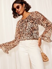 Friends Like These Brown Chiffon Ruffle Sleeve Blouse - Image 1 of 4