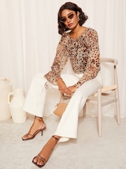 Friends Like These Brown Chiffon Ruffle Sleeve Blouse - Image 3 of 4