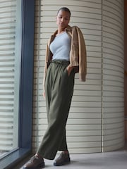 Olive Green Premium Wool Rich Wide Leg Trousers - Image 1 of 7