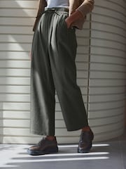 Olive Green Premium Wool Rich Wide Leg Trousers - Image 2 of 7