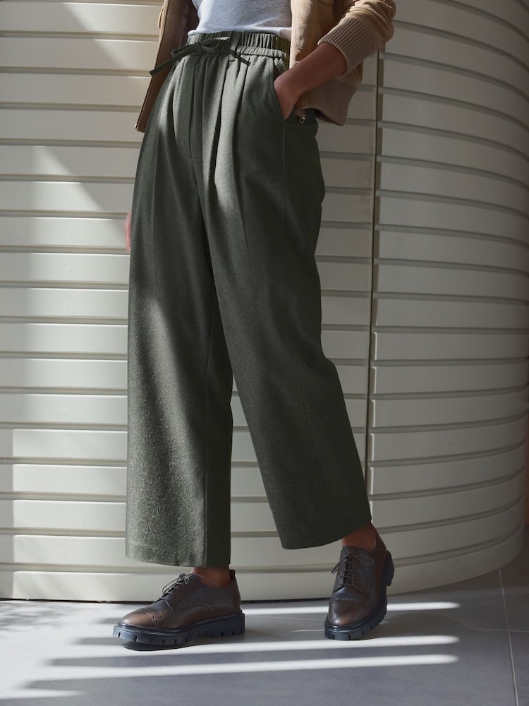 Olive Green Premium Wool Rich Wide Leg Trousers - Image 2 of 7