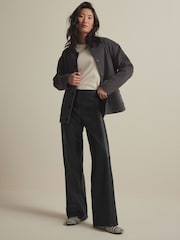 Black Faux Leather Smoothing Wide Leg Trousers - Image 1 of 7