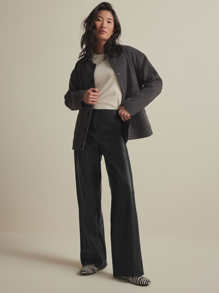 Black Faux Leather Smoothing Wide Leg Trousers - Image 1 of 7