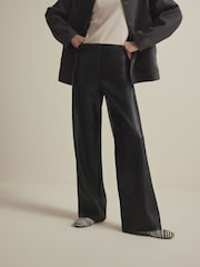 Black Faux Leather Smoothing Wide Leg Trousers - Image 2 of 7