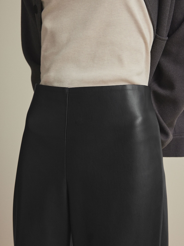 Black Faux Leather Smoothing Wide Leg Trousers - Image 4 of 7