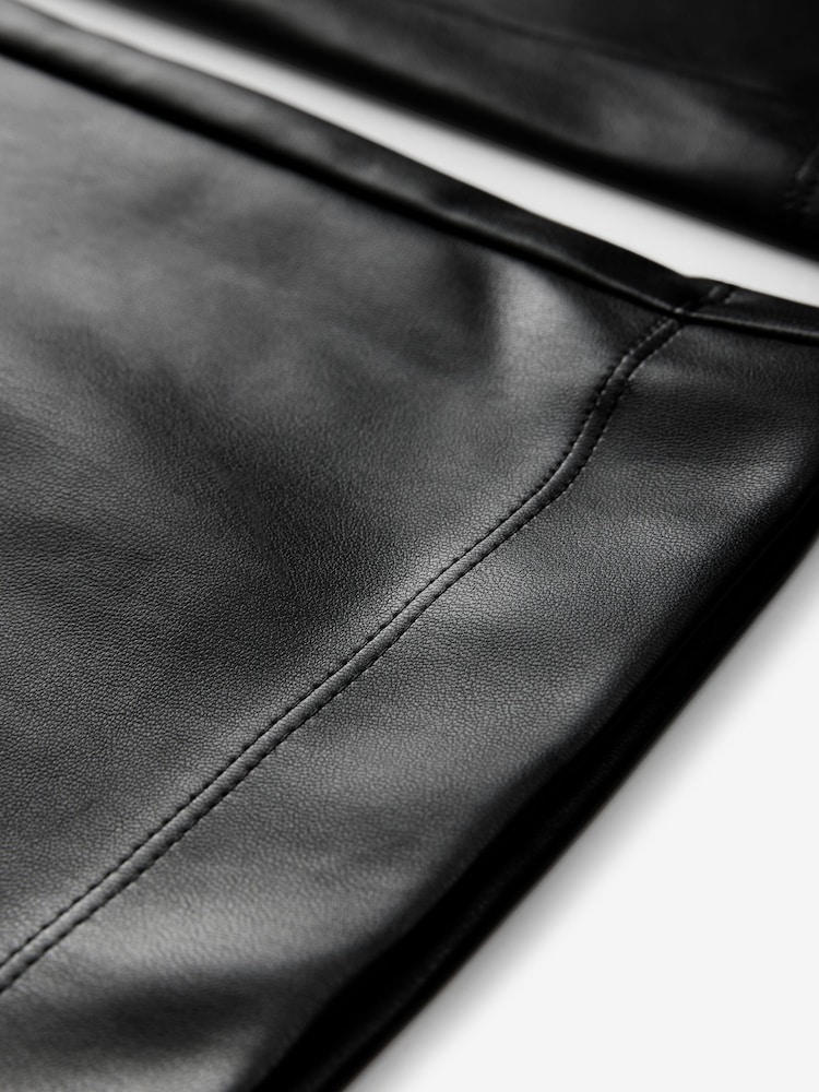 Black Faux Leather Smoothing Wide Leg Trousers - Image 6 of 7
