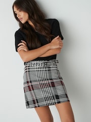 Red Check Mini Belted Ponte Skirt - Image 1 of 8