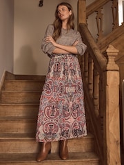 Boho Pink Printed Midi Skirt - Image 1 of 7